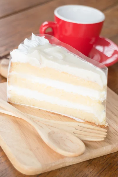 Hot coffee cup and young coconut cake — Stock Photo, Image