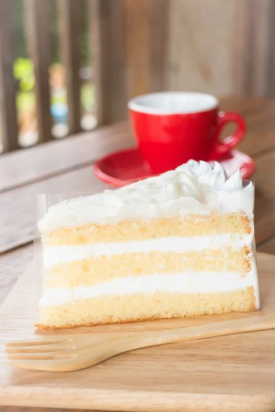 Hot coffee cup and young coconut cake — Stock Photo, Image