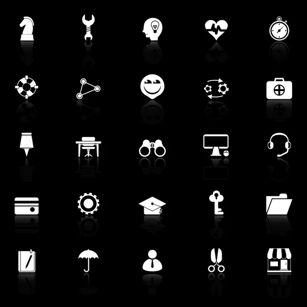 Ícones de recursos humanos com refletir sobre preto — Vetor de Stock