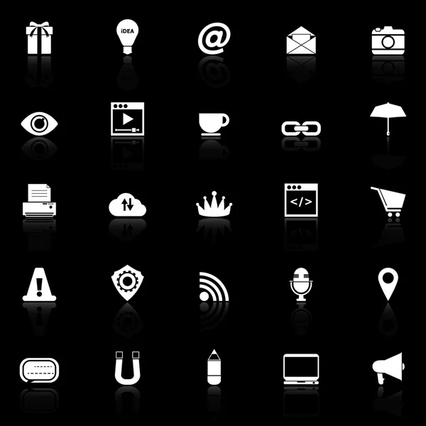 Internet website icons with reflect on black — Stock Vector