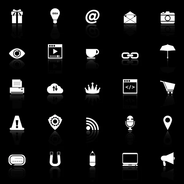 Ícones do site da Internet com refletir sobre preto — Vetor de Stock
