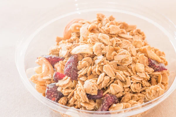 Homemade granola breakfast with dried fruit — Stock Photo, Image