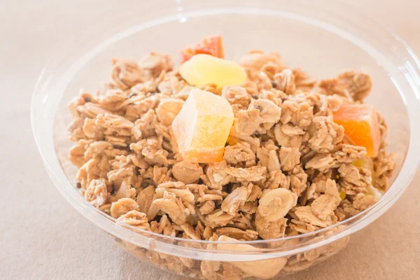 Homemade granola breakfast with dried fruit — Stock Photo, Image