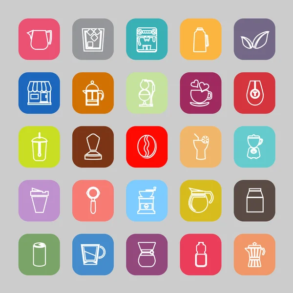 Coffee and tea line flat icons — Stock Vector