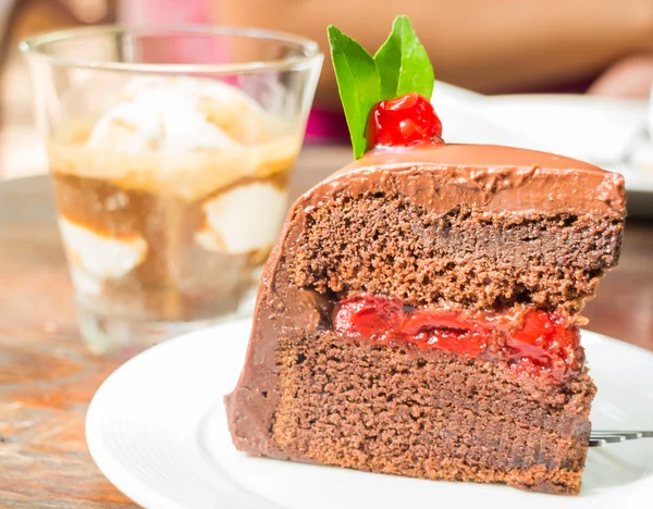 Affogato espresso and black forest cake — Stock Photo, Image