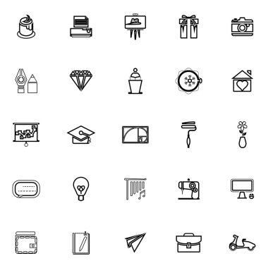 Beyaz arka plan üzerinde sanat ve oluşturma satır simgeler