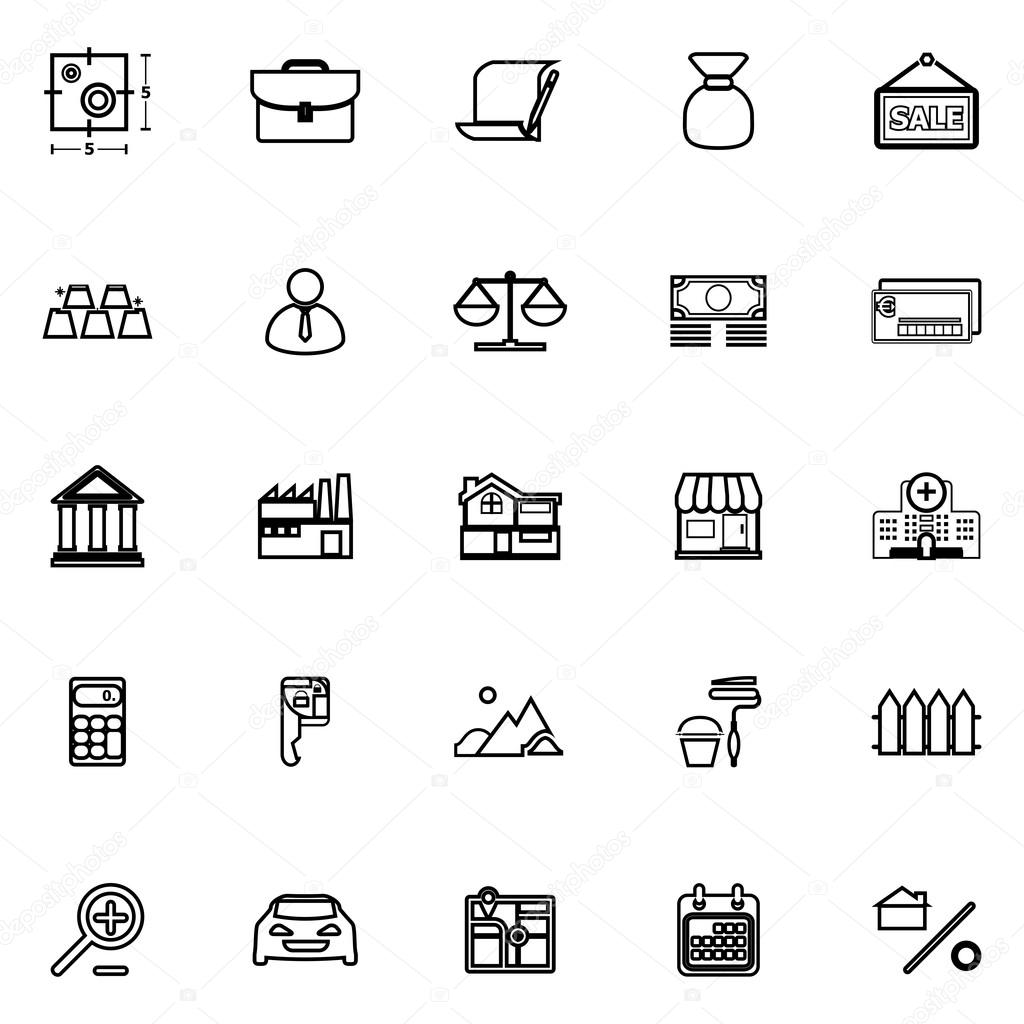 Mortgage and home loan line icons on white background