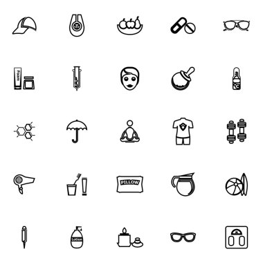 Beyaz arka plan üzerinde yüz ve vücut tedavi hattı simgeler