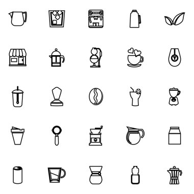 Beyaz arka plan üzerinde kahve ve çay yapma satır simgeler