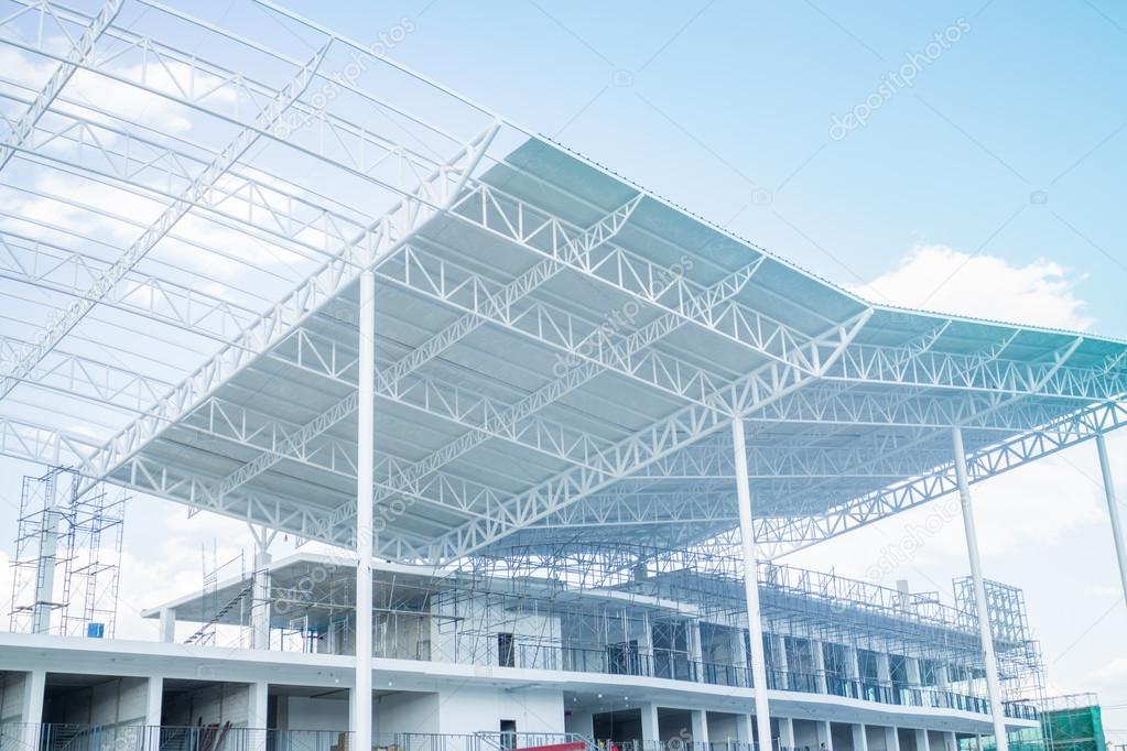 Construction site roof with blue sky