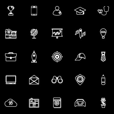 İş Açıklama satırı simgeler siyah arka plan üzerine