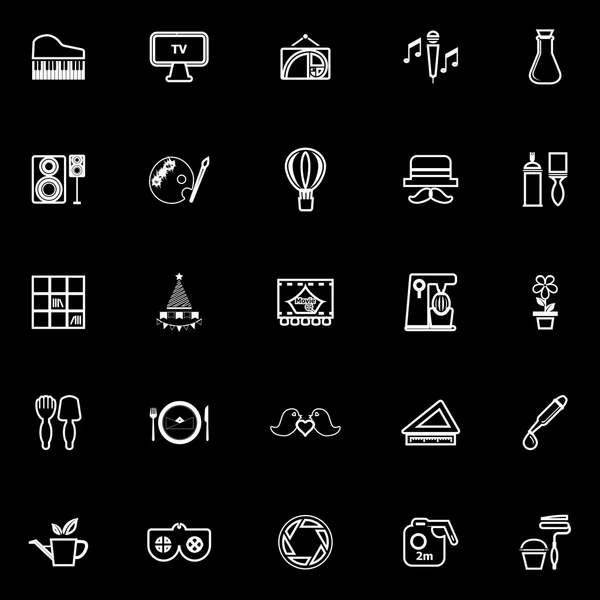 Art Activity Line Symbole auf schwarzem Hintergrund — Stockvektor