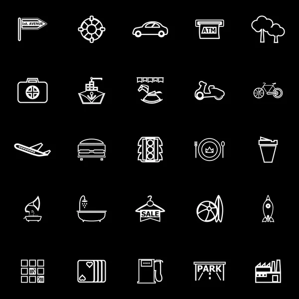 Carte placer des icônes de ligne sur fond noir — Image vectorielle