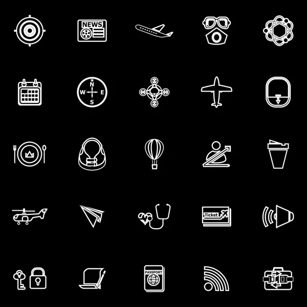 Luchtvervoer gerelateerde lijn pictogrammen op zwarte achtergrond — Stockvector