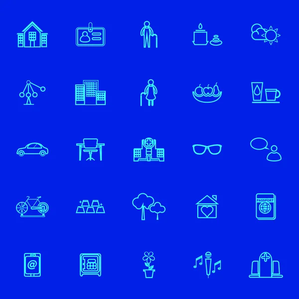 Retirement community blue line icons — Stock Vector