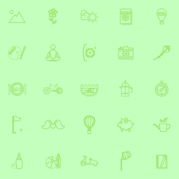 Slow life activity line icons on green background — Stock Vector