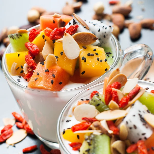 Santé Fitness Petit déjeuner Yogourt Fruits tropicaux — Photo