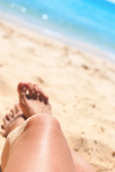 Female Legs Sand Beach Suntan Skin Sun Tropical — Stock Photo, Image