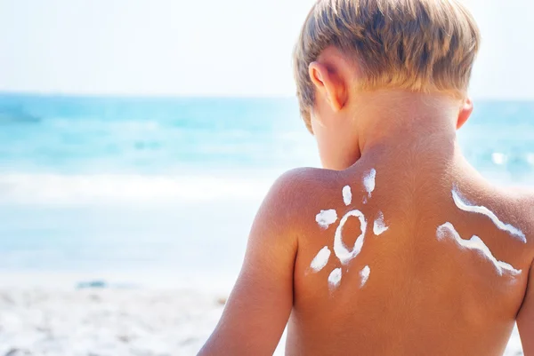 Suntan Boy Sign Wave Sun Cream Sea Background