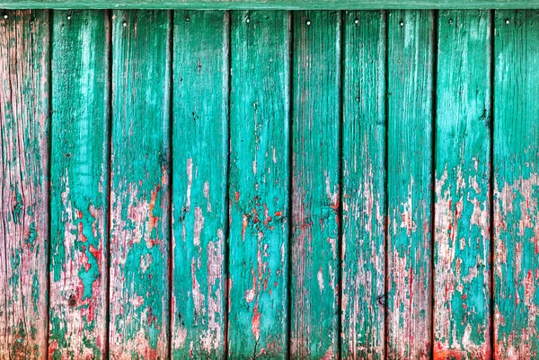 破旧的绿松石木板与裂纹颜色漆木背景 — 图库照片