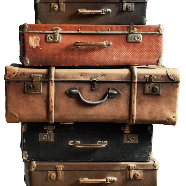 Vintage Ancient Suitcases Luggage Isolated White — Stock Photo, Image