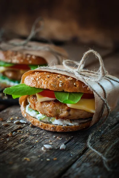 Hamburger tradizionali fatti in casa Carne di maiale Verdure — Foto Stock