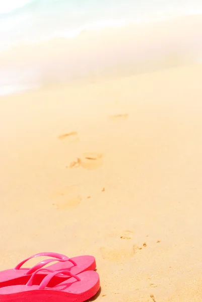 Holiday Accessories Slippers on Beach Sea Sand — Stock Photo, Image