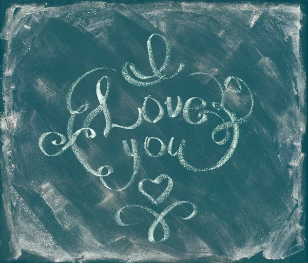 Seni seviyorum mesaj. Kroki Tebeşir tahtaya yazı — Stok fotoğraf