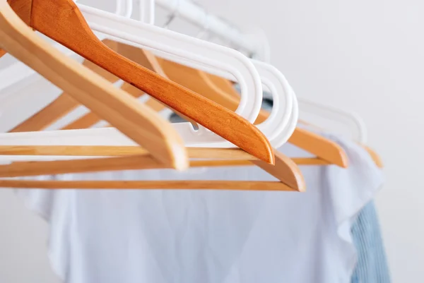 Pastel Female Cloth Open Rail Wooden Hanger — Stock Photo, Image