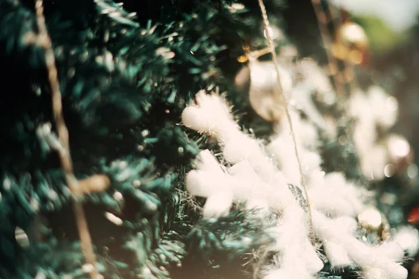 Christmas Toy Snowflake Fir Tree Holiday Festive Background Boke Light — ストック写真
