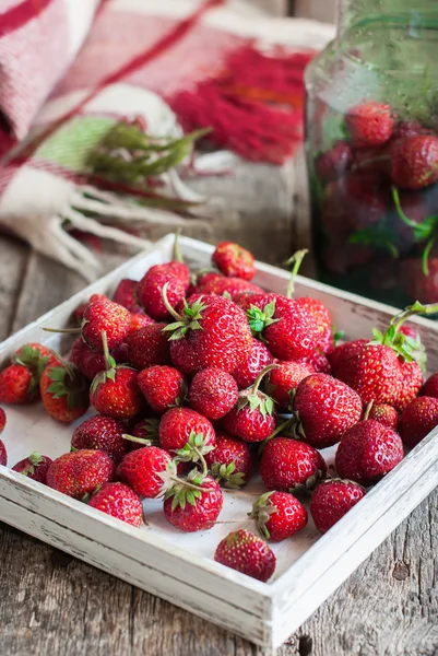 Frische Erdbeere in weißer Schachtel. vertikal — Stockfoto