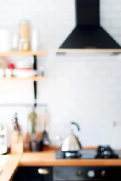 Home Kitchen in Blurred Background. Black and White — Stock Photo, Image