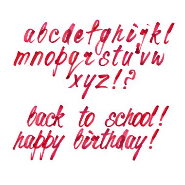 Küçük harflerle hat alfabe. Cursive metin