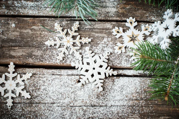 Christmas Decotative Decor White Snowflakes with Fir tree Stock Picture