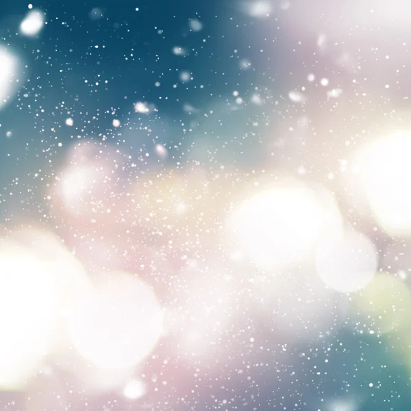 Light with Snowfall on sky. Blue, yellow color. Pastel Background. Digital Drawing — Stock Photo, Image