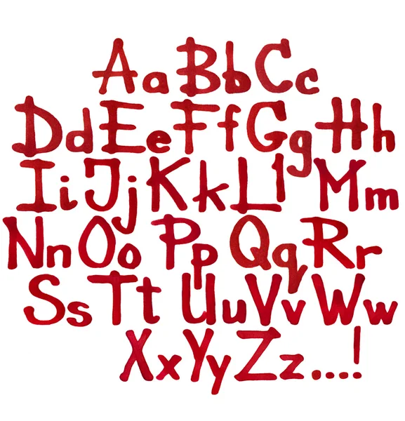 Handgeschriebenes Alphabet mittels roter Markierung mit Textur aus Papier. Briefe isoliert — Stockfoto
