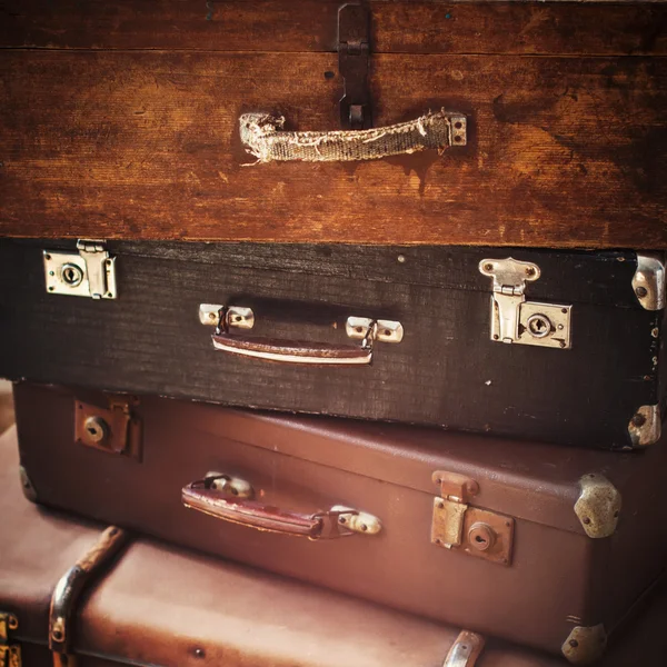 Old Vintage Trunks in a Stack — 스톡 사진