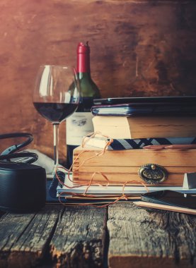 Memories in Different Men Accessories on Warm Wooden Table