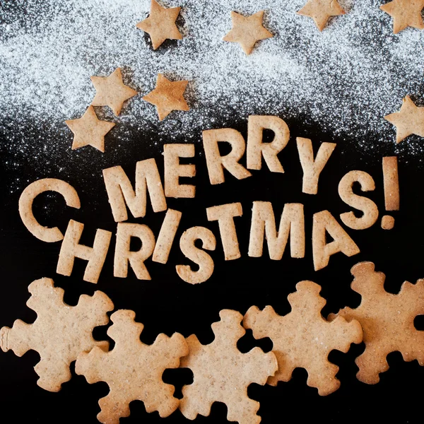 Gingerbread Cookies, Congratulation with Merry Christmas — Stock Photo, Image