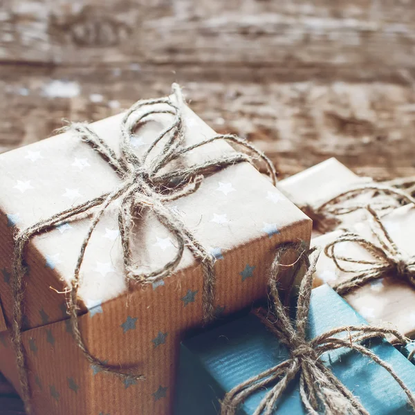 Festive Boxes in a Brown Paper with Linen Cord — Stok fotoğraf