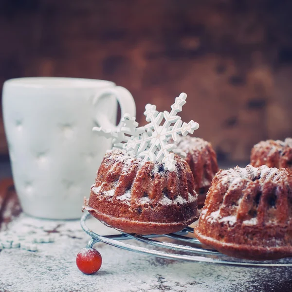 Fresh Baked Sweet Cake with Icing Sugar. Toned — Stock Photo, Image