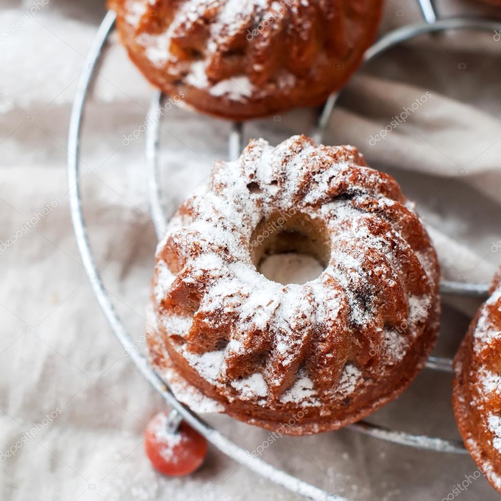 Small Baked Sweet Cakes with Raisin and Icing Sugar