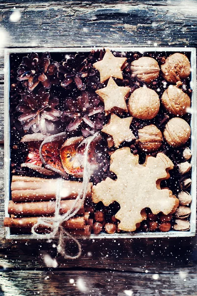 Galletas caseras de Navidad, Conos de pino, Conjunto de frutas secas —  Fotos de Stock