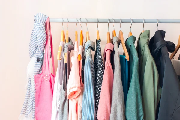 Pastel Female Clothes in a Row — Stok fotoğraf