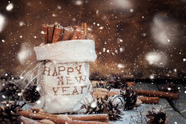 Cinnamon and Christmas Ingredients with Effect Drawn Snow