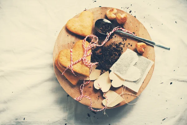 Tea Bag and Cookies are Handmade. Vintage style — Φωτογραφία Αρχείου