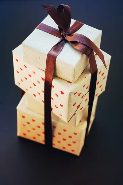 Stack of Boxes with Gifts in Vintage Handmade Paper — Stockfoto
