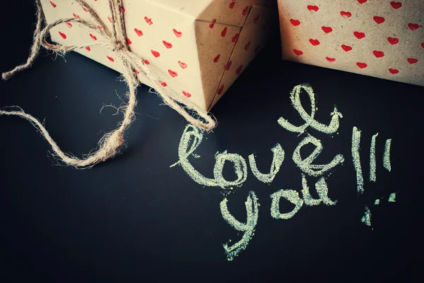 Message I Love You and Boxes in Paper with Hearts Pattern — Stock Photo, Image