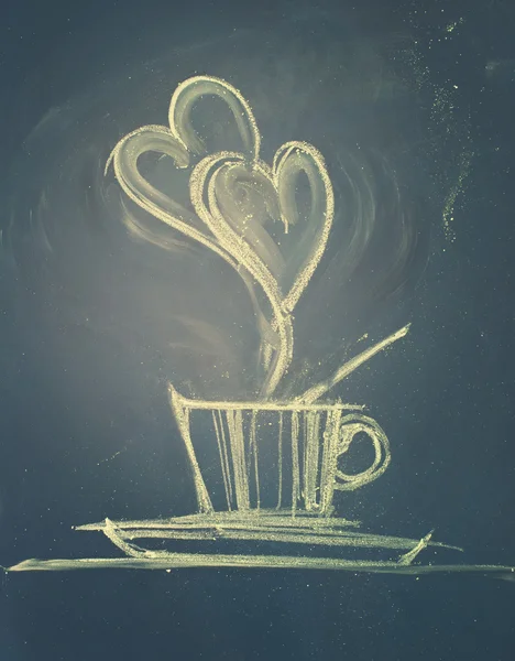 Morning coffee. Cup with steam in form of hearts. Sketch — Stock Photo, Image