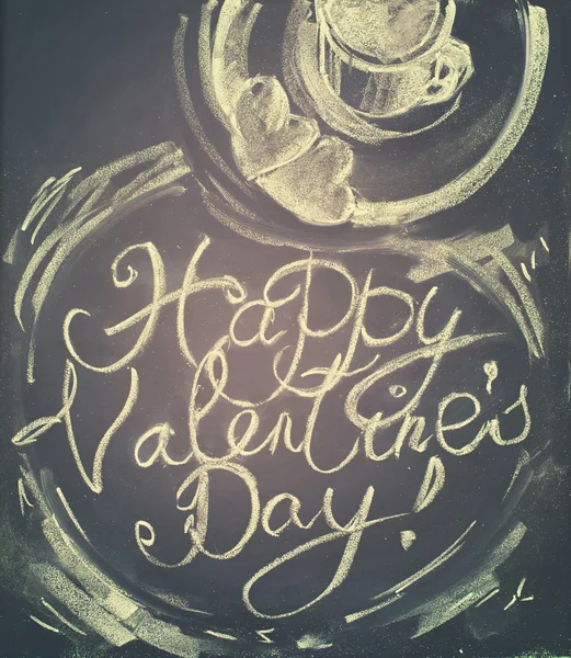 Boldog Valentin-napot betűkkel. Csésze forró tea, a cookie-k — Stock Fotó
